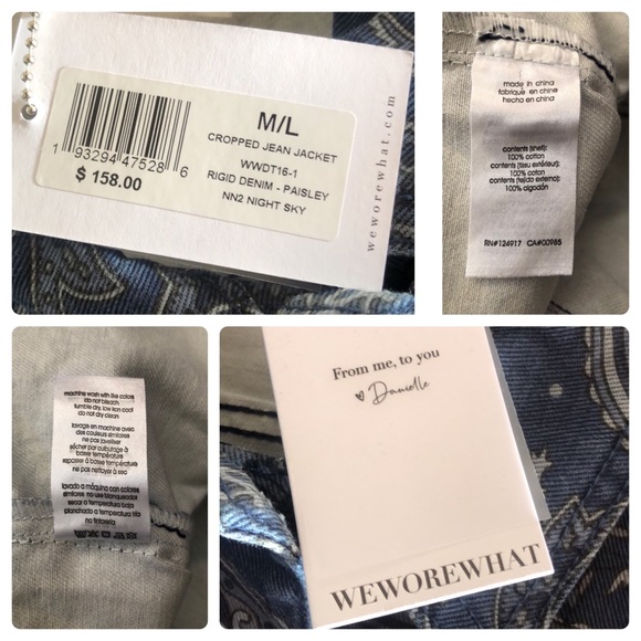 WEWOREWHAT Cropped Jean Jacket, Rigid Denim Paisley Print, Sz. M-L /NWT - Picture 11 of 17